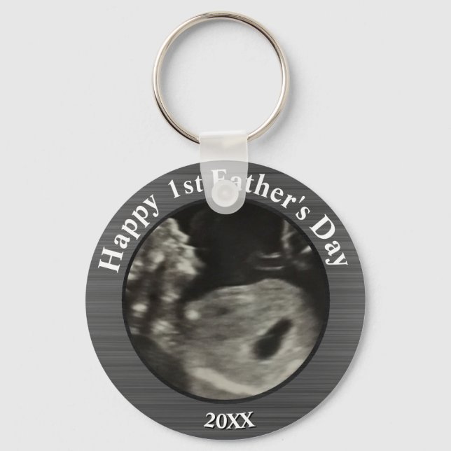 Fathers Day Black and White Photo Sonogram Keychain (Front)