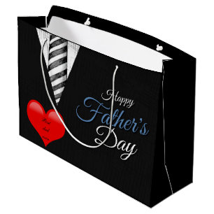 Fathers Day Black White Elegant Heart Typography Large Gift Bag