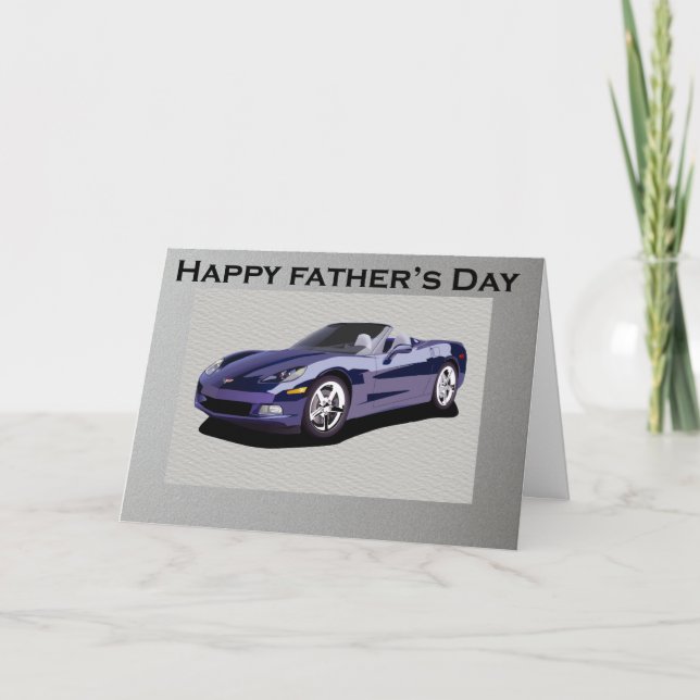 Father's Day Blue Convertible Sports Car Card (Front)