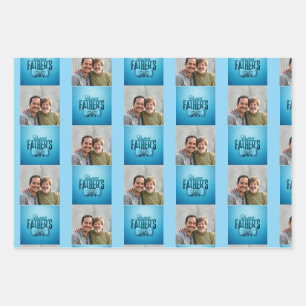 Father's Day Blue Photo Wrapping Paper Sheet