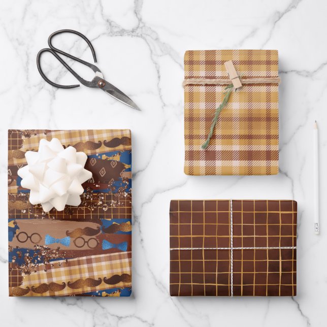 Father's Day Bow Ties, Glasses & Mustaches Wrappin Wrapping Paper Sheets (Front)