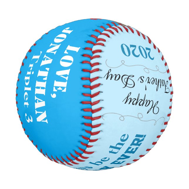 Father's Day Boy Triplet Blue Photo Baseball (Angled)