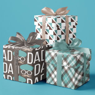 Father's Day Brown & Teal dad face set of 3 Wrapping Paper Sheets