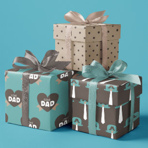 Father's Day Brown & Teal love Dad set of 3 Wrapping Paper Sheets