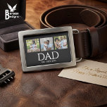 Fathers Day Caps Black 3 Photo Dad Established  Belt Buckle<br><div class="desc">Black White Dad Established Classic Caps 3 Photo Horizontal Design. Replace the photos with your own of your kids and change the years to the years you became a dad. Classic white caps serif font. This Dad Est. Father's Day Belt buckle would make a great accessory—especially for a new dad—or...</div>