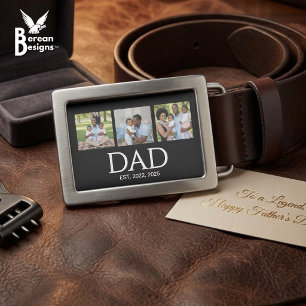 Fathers Day Caps Black 3 Photo Dad Established  Belt Buckle