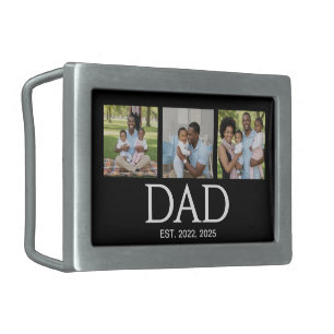 Fathers Day Caps Black 3 Photo Dad Established  Belt Buckle