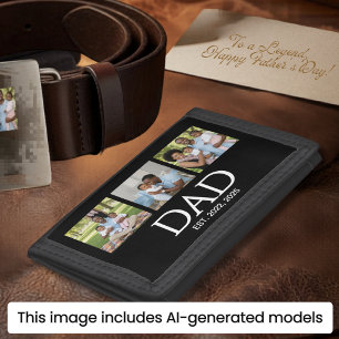 Fathers Day Caps Black 3 Photo Dad Established Trifold Wallet