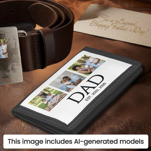 Fathers Day Caps White 3 Photo Dad Established Tri-fold Wallet