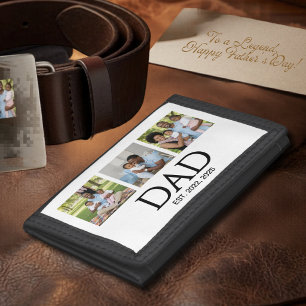 Fathers Day Caps White 3 Photo Dad Established  Trifold Wallet