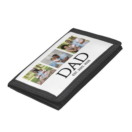 Fathers Day Caps White 3 Photo Dad Established  Trifold Wallet