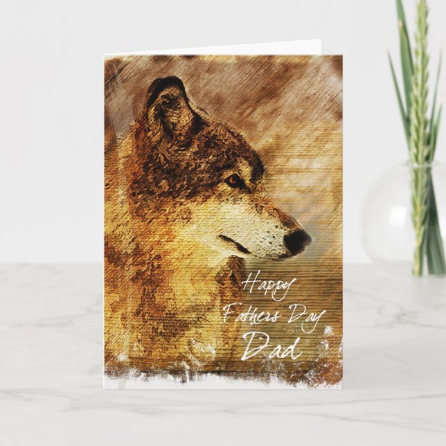 Father's Day Card for Dad with Wolf Illustration (Front)