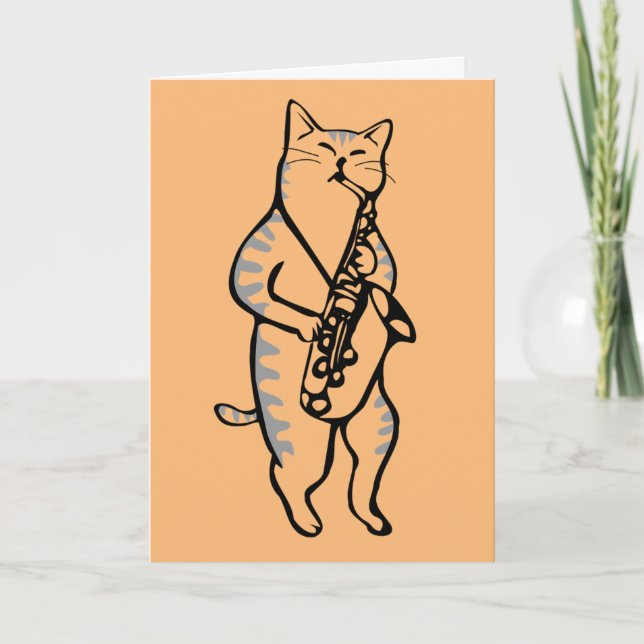 FATHER'S DAY CARD JAZZ CAT SAXOPHONE CARD (Front)