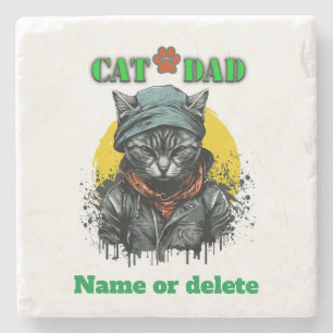 Father's Day - CAT DAD. Editable name/message Stone Coaster