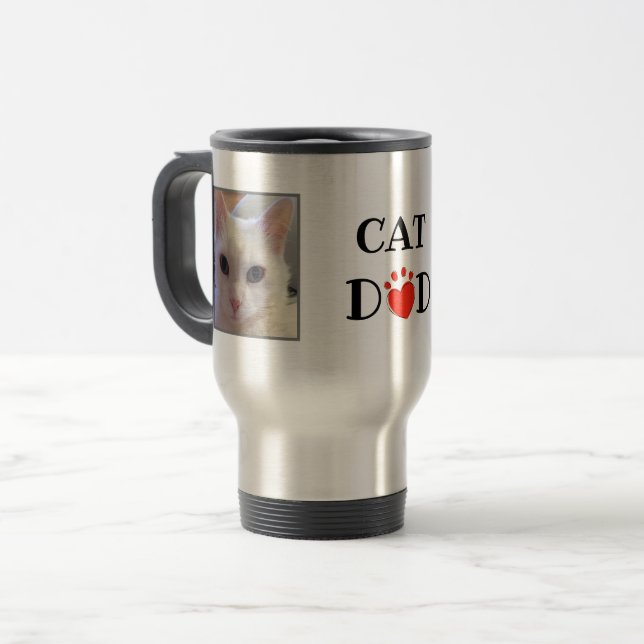 Father's Day Cat Dad Photo Personalized Travel Mug (Front Left)