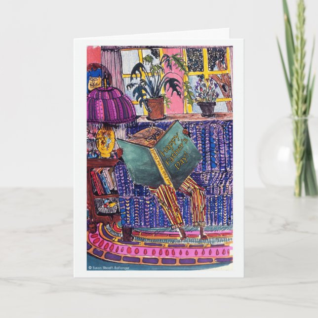 Father's Day, Cat Reading a Book Card (Front)