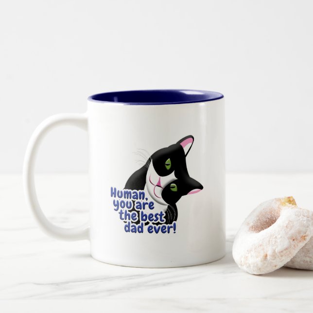 Father's Day Cat Two-Tone Coffee Mug (With Donut)