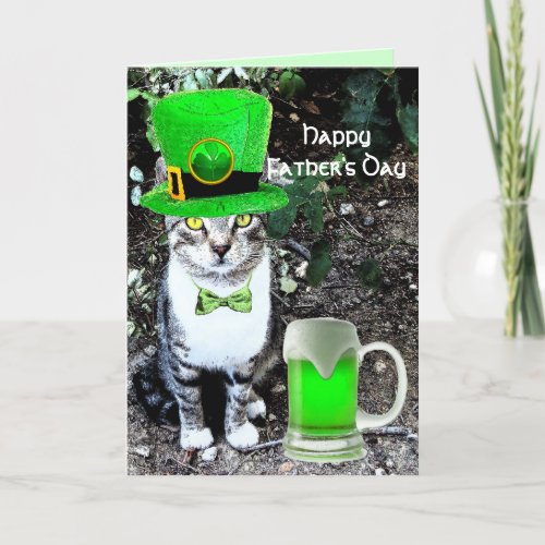 FATHERS DAY CAT  WITH GREEN IRISH BEER CARD