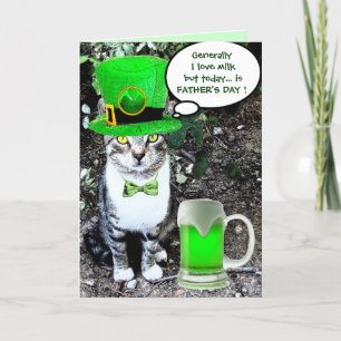 FATHER'S  DAY CAT  WITH GREEN IRISH BEER CARD