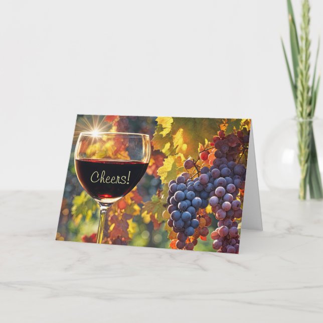 Fathers Day Cheers Wine and Grapes  Holiday Card (Front)