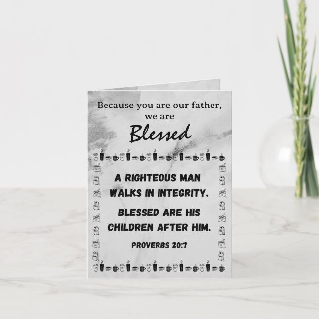 Father's Day Coffee & Scripture Black Gray Modern Holiday Card (Front)