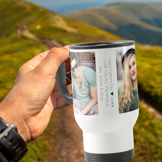 Father's Day Collage with 3 Photos and Custom Text Travel Mug (Creator Uploaded)