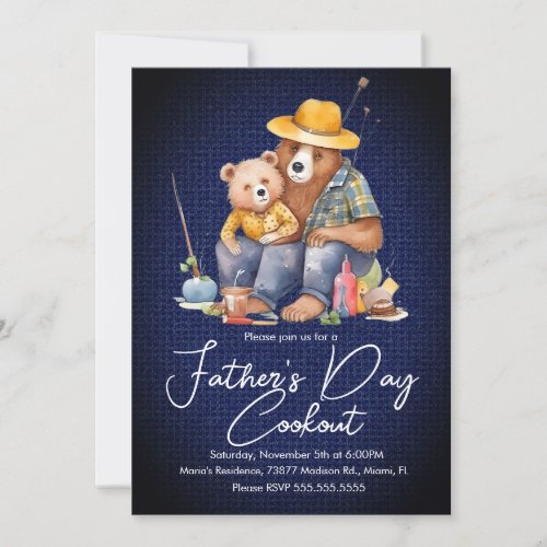 Fathers Day Cookout Bear Fishing Picnic Party Invitation