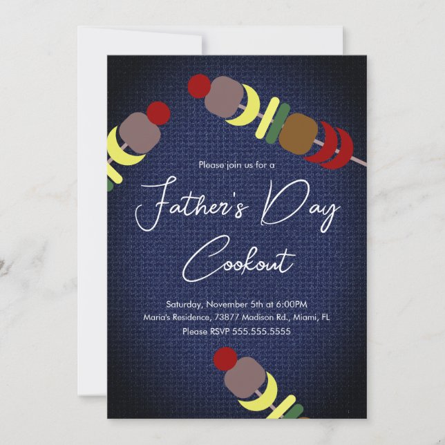Father's Day Cookout Kabobs Denim Invitation (Front)