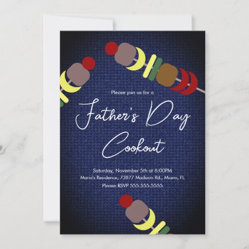 Fathers Day Cookout Kabobs Denim Invitation