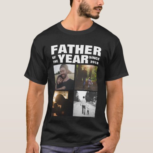 Fathers Day Custom Family Photo Collage Black T_Shirt