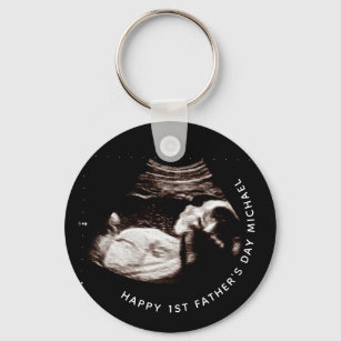Father's Day Custom Name Photo Baby Sonogram Keychain