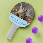 Father's Day custom photo and text love you dad Ping Pong Paddle<br><div class="desc">Colorful red,  green and yellow-orange falling balloons on a pastel blue background,  your custom photo and text making a cute pretty keepsake gift for your dad!              Personalize it with your photo and text!</div>