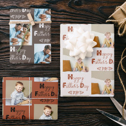 Fathers Day Custom Photo Brown Terracotta Set of 3 Wrapping Paper Sheets