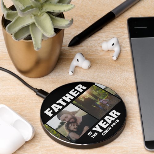 Fathers Day Custom Photo Collage Father Of Year Wireless Charger