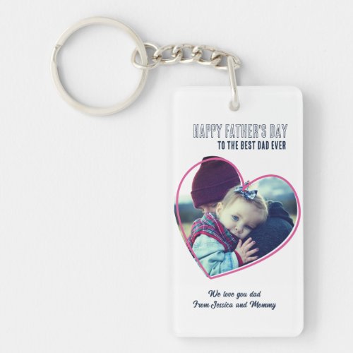 Fathers Day Custom Photo Heart Frame Cool Dad Keychain