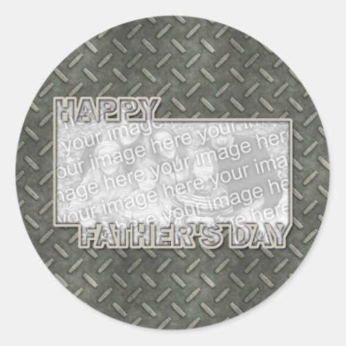 Fathers Day Cut Out ADD YOUR PHOTO Metal Grid Classic Round Sticker