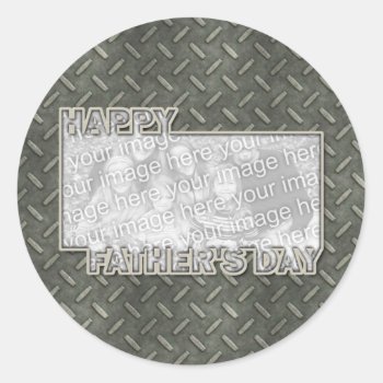 Fathers Day Cut Out Add Your Photo Metal Grid Classic Round Sticker by FrankzPawPrintz at Zazzle