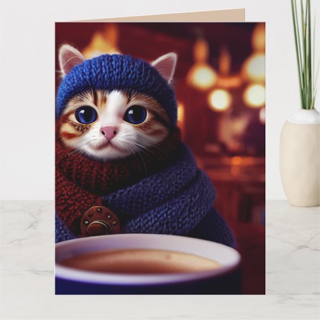 FATHER'S DAY CUTE COFFEE CAT GREETING CARD (Front)