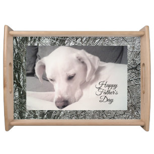 Father's Day Cute White Puppy Dog Snowy Winter Serving Tray