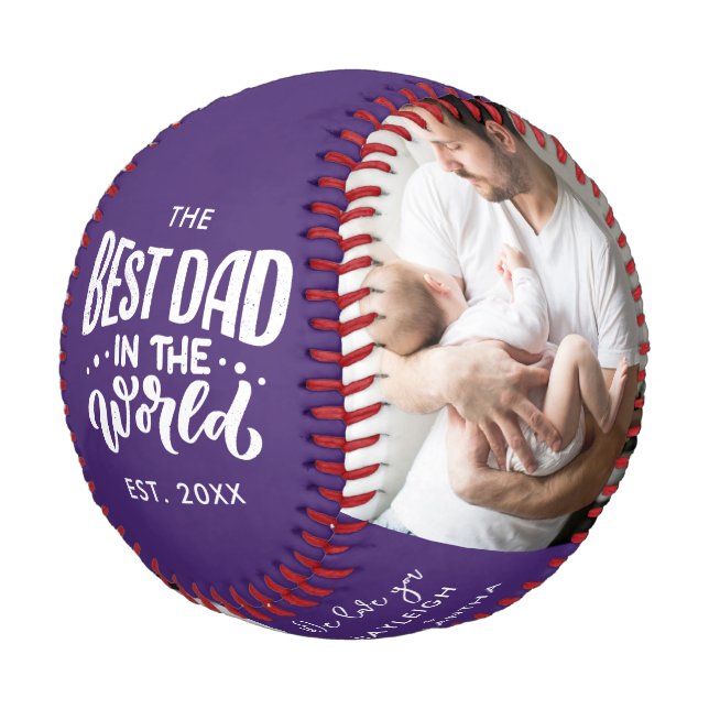 Fathers Day Dad Birthday Photos Script Custom Baseball (Angled)