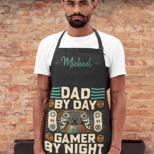 Father's day Dad by day Gamer by night Apron