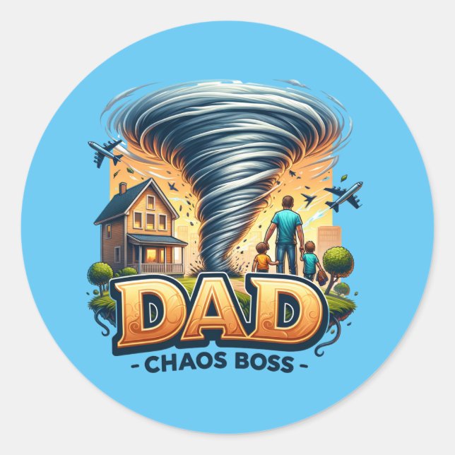 Father's Day Dad Chaos Boss Classic Round Sticker (Front)