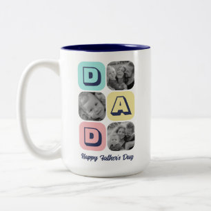 Father's Day Dad Family Photo Collage Custom Text Two-Tone Coffee Mug