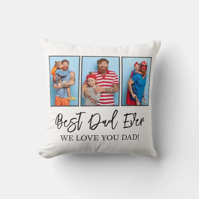 Father's day Dad Gift 3 Photo Collage Throw Pillow (Front)
