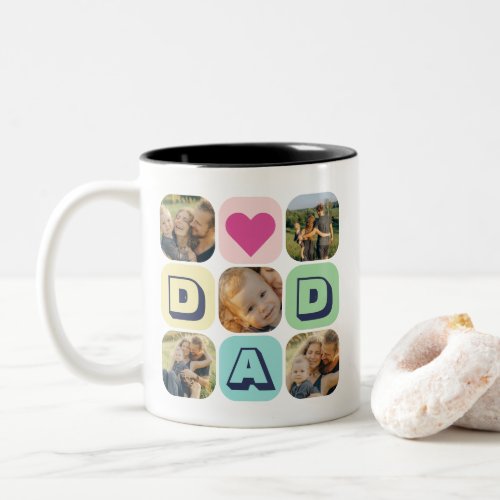 Fathers Day Dad Photo Collage Family Picture Grid Two_Tone Coffee Mug