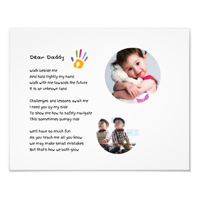 Fathers Day Dad POEM Hold My Hand Daddy PHOTO Gift Print (Front)