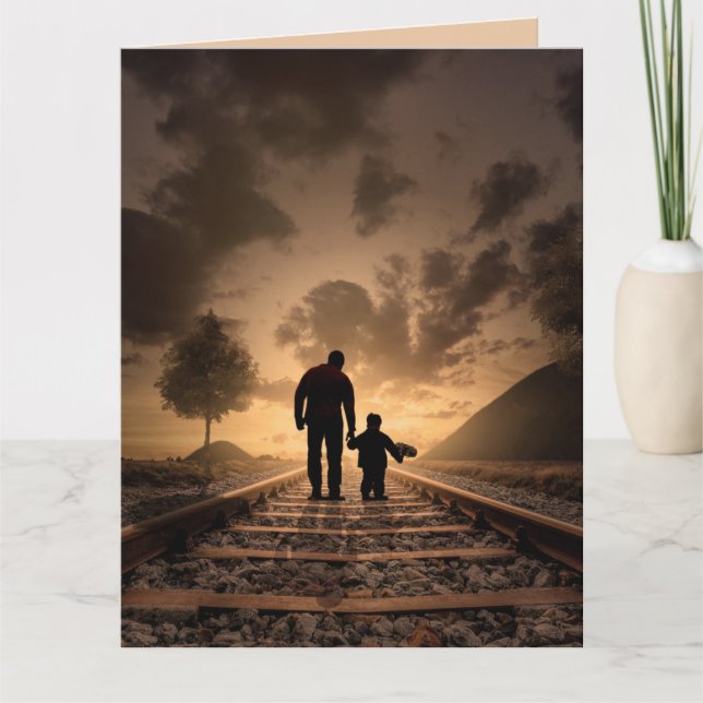 FATHER'S DAY DAD & SON SUNSET TRAIN TRACKS CARD (Front)
