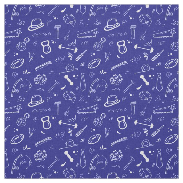 Fathers Day Dad Tools Items on Blueprint Blue Fabric (Swatch)
