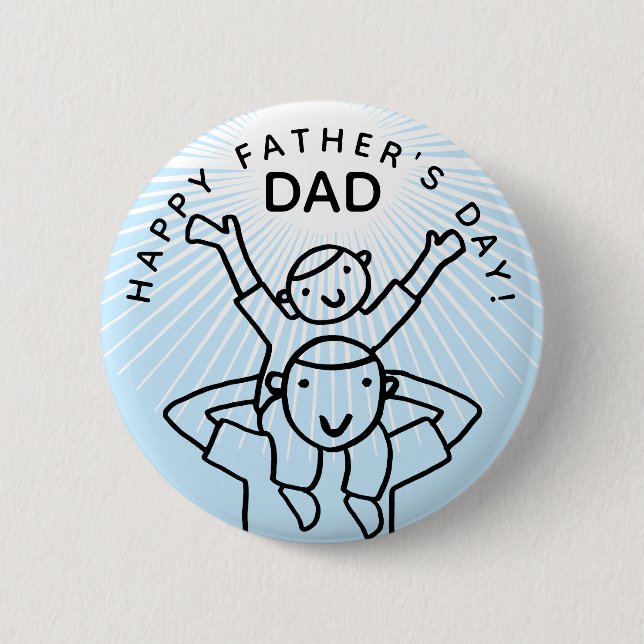 Father's Day Dad with Child Cartoon Button (Front)