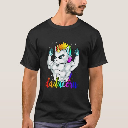 Fathers Day Dadacorn Unicorn Daddy Gym Muscle Uni T_Shirt